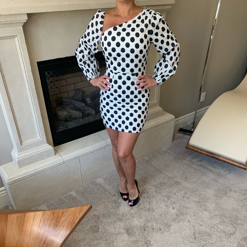 Lovers + Friends Black and white polkadot dress